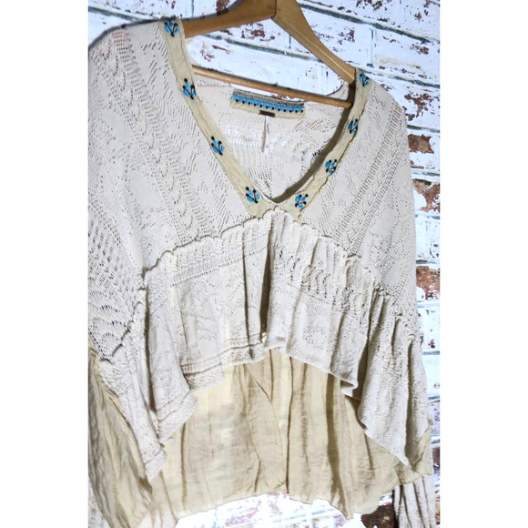 Free People Stargazing Oversized Cotton Embroidered Crochet V-Neck Sweater - Picture 3 of 11